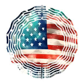 American Flag Wind Spinner, 8 inch, Metal Outdoor Decoration, Red White Blue