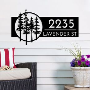 Custom Metal Pine Tree Style Address Sign, Personalized Metal House Number Sign for Outside Modern, Address Number with Street Name, Handmade Address Sign for Wall, Address Plaque, Decorative Address