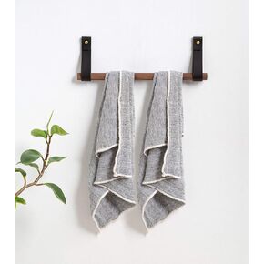 KEYAIIRA - Leather Hanging Towel Holder Kit - brass hand towel rail for bath kitchen & laundry room hanging coffee mug wood rack mop and broom storage