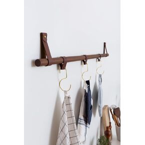 Hanging Storage Rack - genuine leather and wood - by Keyaiira