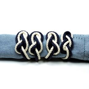 Figure Eight Infinity Knot Napkin Rings Navy and White Set of 4