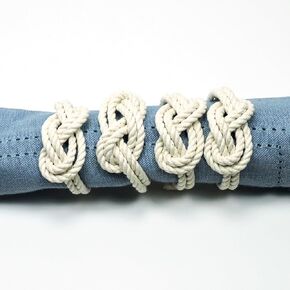 Figure Eight Infinity Knot Napkin Rings Natural White Set of 4