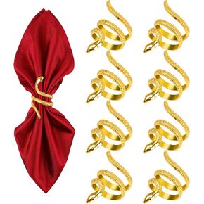 Gold Napkin Rings Set of 8 - Wisdom Snake, Bulk Spring Napkin Rings for Farmhouses, Weddings, Theme Parties, Restaurants, Holiday Dinner Table Decor and Daily Use