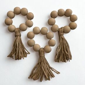 Napkin Rings Set of 3 - Wooden Beads Napkin Rings | Rustic Wooden Napkin Ring Holder for Table Decoration - Handmade SUNLOVA Napkin Ring with Wood Beads & Jute Twine - Farmhouse Boho Napkin Rings
