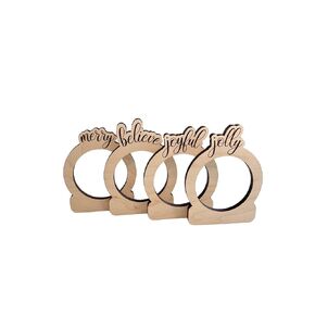 Set of 4 Wooden Christmas Napkin Ring Holders - Merry, Believe, Jolly, Joyful From Made By R And R