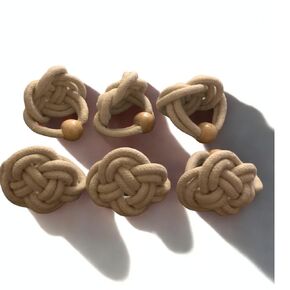 Napkin Rings Set of 6 -Handmade Lotus Napkin Rings – Celtic Knot Design with 100% Cotton Cord & Varnished Wooden Macrame Bead | SUNLOVA Boho Rustic Table Decor