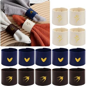 30pcs Leather Napkin Rings, Vintage Napkin Bands Set of 30 with Gold Stamping Patterns Napkin Bulk Holder Buckles for Family Dinner Table Decorations,Country Wedding, Banquet, Party, Easter