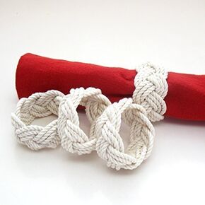 Nautical Sailor Knot Napkin Rings Natural White Set of 4