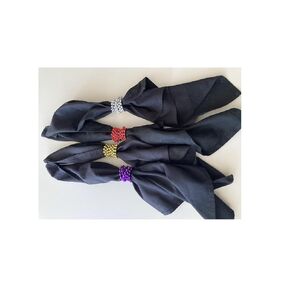 Set Of 4 Black Cloth Napkins Approx 18", With Beaded necklace