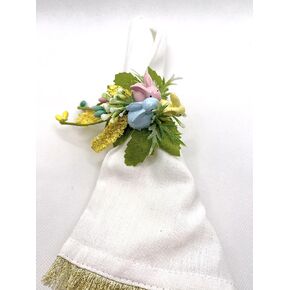 Easter Spring Napkin Rings With Pink, Green, Blue & Yellow Bunnies, Spring floral napkin rings - Set of 6