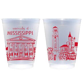 Officially Licensed University of Mississippi Ole Miss Campus Skyline Printed Frosted Plastic Cups 16 oz - Elegant Party Cups 10 Pack - Plastic Cups Reusable - Cute Cup set for Game day and Tailgating