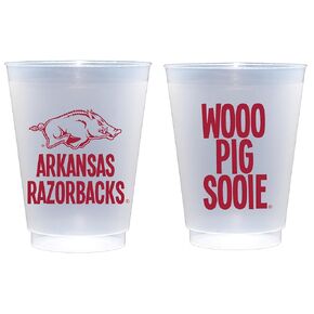 Officially Licensed University of Arkansas Razorback Logo/Wooo Pig Sooie Printed Frosted Plastic Cups 16 oz - Elegant Party Cups 10 Pack - Plastic Cups Reusable - Cute Cup set for Game day, Favors