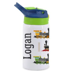 Train 12oz Kid's Cup/insulated with lid and straw/back to school name water bottle for kid who loves locomotive trains train tracks