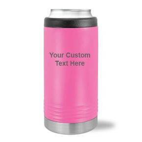 Personalized Slim Stainless Steel Can Coozie Holder – Vacuum Insulated Can Cooler for 12 oz Slim Can Drinks, Anti-Slip Grip, Sweat-Free Design, Custom Name Tumbler for Cold Drinks (Pink)