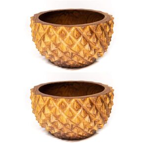 Set of 2 6" Pineapple Javanese Teak Wood Bowls- Perfect for Everyday Use, Hot & Cold Friendly, Ultra-Durable- Exclusive Luxury Custom Design Handcrafted by Indonesian Artisans