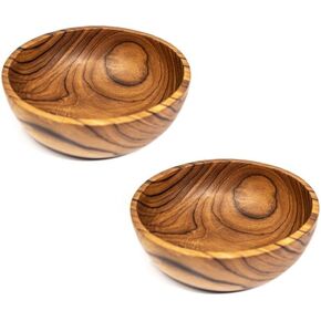 Set of 2 Jumbo Classic Javanese Teak Wood Bowls- 8" Diameter- Perfect for Everyday Use, Hot & Cold Friendly, Ultra-Durable- Handcrafted by Indonesian Artisans, Every Bowl Is Unique