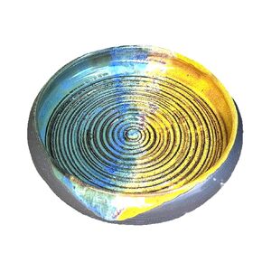 Ceramic Yellow Green and Black Clay Oil Dip Dish, Handmade Garlic Grater Plate, Unique Gift for Men, Women, Him, Her, Couples, Parents, Host -Stock Photo, Please Read Description