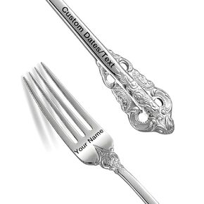 Personalized Vintage Wedding Fork, Custom Luxury Dinner Forks Engraved with Name/Date, Customized Antique Baroque Fork for Dessert Salad Cake Party Favors Engagements Couples Gift - GOLD