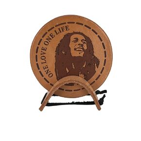 Leather Coasters set, Reggae performer image, One Love
