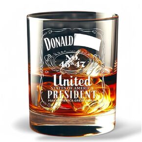 No. 45 47 Presidential 13oz Whiskey Glass | Engraved Bourbon Rocks Glass | Patriotic Whiskey Glass Gift | Etched Old Fashioned Glass for Supporters & Collectors