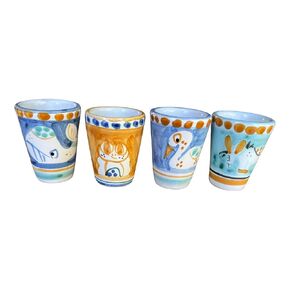 Set of 4 Hand-Painted Italian Ceramic Limoncello Glasses – 1.25 oz – Made in Italy – Colorful Animal Design – Traditional Shot Glasses for Limoncello, Grappa, or Espresso