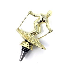 Skiing Wine Bottle Stopper - Handmade with Stainless Steel Base and Repurposed Trophy Top