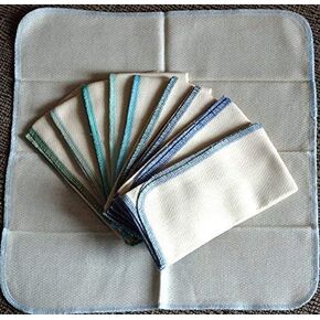 Gina's Soft Cloth Shop 1 Ply Unbleached Cotton Birdseye Fabric 14x14 Inches Set of 10 Assorted Blues and Greens- Proudly Made in the USA!
