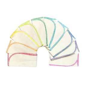 Gina's Soft Cloth Shop 1 Ply 14x14 Inches Natural Unbleached Birdseye Paperless Towel Set of 10 Rainbow Edging - Proudly Made in the USA!