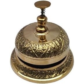 Antique Brass Reception Bell: An Elegant Hotel Table Bell with Gold Decorative Accent