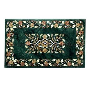 Green Marble center Table Top Semi Precious Stones Inlay Art Work Handicraft PietraDura Home Decor (26"x52")