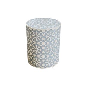 Bone Inlay Geometric Side Table or End Table, 16 x 16 x 18 inches, Soft Cyan