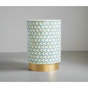 Bone Inlay Targua Pattern End Table, Waterproof MDF, brass Base (14x14x20)