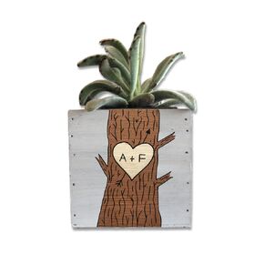 Personalized Tree Heart Wood Planter Box – Custom Initials, Wedding Date, Gift for Couples, Valentine's, 5th Anniversary, Engagement, or Spouse
