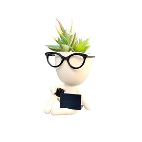 Little People laptop at work Coffee Time, Succulent Planter, bicycle Planter - Plat Pot with Drainage - People Planter - Cute Planter