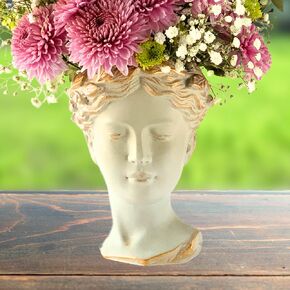 Greek Goddess Venus Head Planter - Female Statue Planter for Succulents, Herbs, and Candles - Indoor/Outdoor Decorative Face Pot