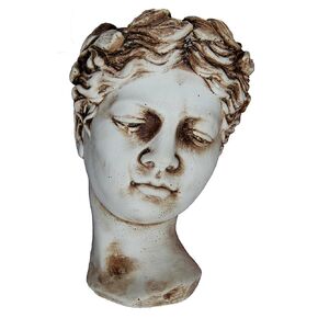 Helen of Troy Wall Planter, Greek Female Statue Head, Aged Hand Distressed Cement & Plaster, 9.7"