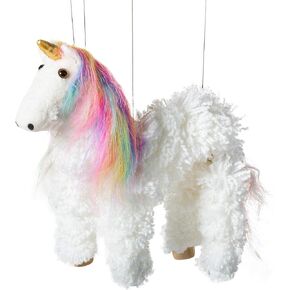Artisan Owl Rainbow Mane Magical Unicorn Marionette Puppet - Wooden Feet and Detachable Strings (White)