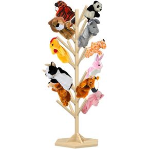 45.5 inch Wooden Puppet Stand - Durable Anti-Crush Wooden Puppet Tree, Holds 30 Hand Puppets, Ideal for Safe Storage and Display
