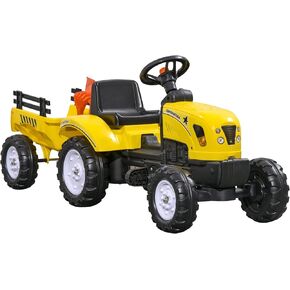 Aosom Kids Ride on Farm Tractor, Manual Pedal Ride on Car with Back Storage Trailer, Shovel & Rake, Horn for Age 3 Years Old, Yellow