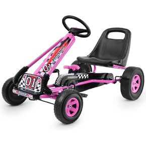 Costzon Go Kart for Kids, 4 Wheel Off-Road Pedal Go Cart w/Adjustable Seat, Steering Wheel, 2 Safety Brakes, EVA Rubber Tires, Ride-On Toys for Boys & Girls, Outdoor Racer Ride On Pedal Car (Green)