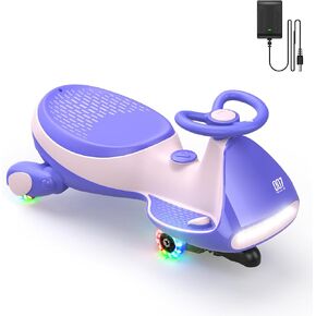 FanttikRide 6V N7 Classic Electric Wiggle Car with Pedal, Rechargeable Battery, CyberWiggle, 2 in 1 Swing Car, 2 Speed, Anti-Rollover, Flashing Wheels, Bluetooth, for Ages 3 and Up, 150 Lbs, Pink