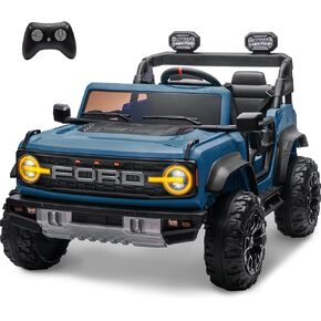ENYOPRO 2 Seater Ride On Car for Kids, 24v Licensed Ford Bronco Raptor Electric Power Ride On Truck Toy with Remote Control, 4 Wheels Shock Absorption, Soft Start, Bluetooth, Radio, 3 Speed - Blue