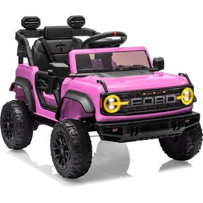24V Ride on Toys for Big Kids, Licensed Ford Bronco Raptor 2 Seater Ride on Cars with Remote Control, Ride on Truck w/ 4-Wheeler Suspension, 3 Speeds, Led Lights, Bluetooth (24V, Pink)