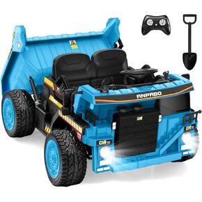 ANPABO 24V Ride On Dump Truck, 2X75W Powerful Motors, Up to 4.4Mph, EVA Tires, Construction Vehicle w/Electric Dump Bed and Extra Shovel, 19" Spacious Seat, Kids Car w/Parent Remote -Yellow