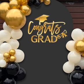 Congrats Grad Decal Sign for Balloon Arch - Graduation Decar for Grad Party, Class of 2025 Grad Party Graduation Event Planner Vinyl Decal (Gold)