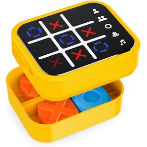 Rechargeable Tic Tac Toe Game Box with 5 Fun Brain Memory Games, Touchscreen Handheld Game Console, Portable Puzzle Board Travel Game Ideal Toy Gifts Choice (Yellow)