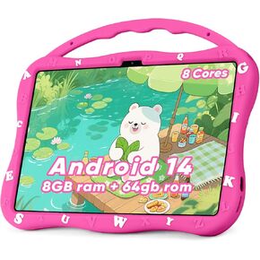 قرص أطفال ، 10.1 بوصة لوحي للأطفال 3-10 ، التعلم التعليمي Toddler Tablet Android 14 ، 8GB RAM+64GB ROM Storage ، 5G WiFi ، Girl Girl Boy Gift (Red)