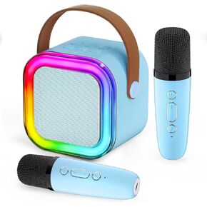 Karaoke Machine for Kids Adults: Mini Karaoke Machine with 2 Wireless Mics and Light for Family Home Party - Portable Karaoke Speaker Toy Gift for Girls Boys Ages 4-12+ Years Old Birthday Christmas