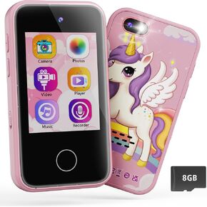 Kids Phone Toy for Girls 3 4 5 6 Year Old MP3 Music Player, Dual Camera Travel Toys with Educational Games, Toddler Unicorn Birthday Gifts Touchscreen Pretend Cell Phones for 3-8 Year Old