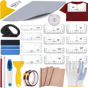 67 Pcs Sublimation Shirts Tool Kits for Vinyl Alignment,Heat Press Mat Pad Silicone,T-Shirt Rulers Guide and Teflon Sheet for Cricut Heat Press HTV Vinyl Center Designs,Craft Sewing Accessories